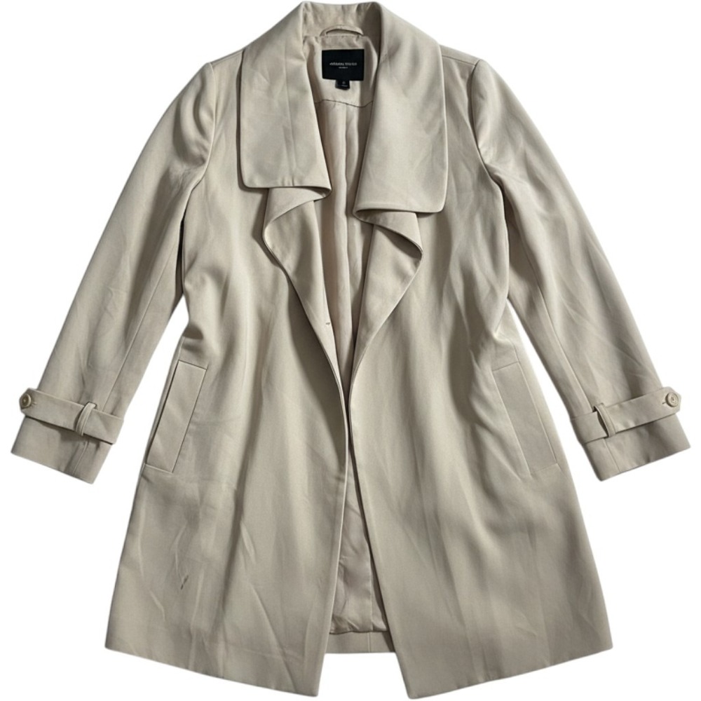Rafaella Studio Beige Open Front Drape Trench Coat Tan Size 16 Waterfall Lapel